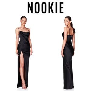 NWT Nookie Black Satin Dream Draped Gown